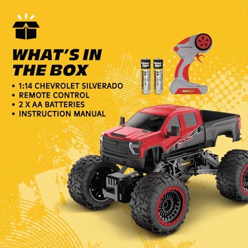 Motor Dayz RC 4WD Heavy Metal Chevrolet Silverado Truck – 1:14 Scale Remote Control Car, Stamped Metal Body, 2.4GHz Full-Function Radio Control, USB Rechargeable, Ready to Run, Red - Thumbnail 6