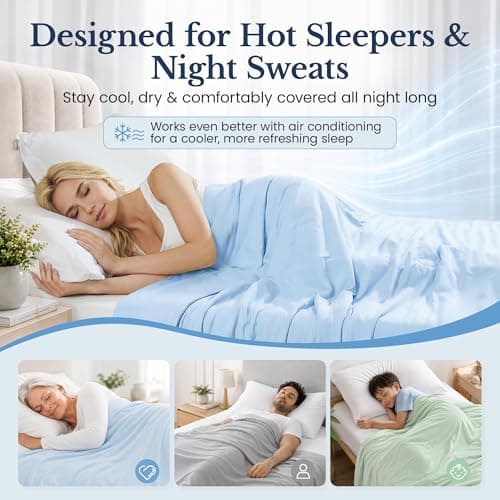 i-baby Outlast® Cooling Blanket Twin Size, Cooling Comforter with NASA-Inspired Temperature Regulation, Lightweight Summer Cool Blanket for Hot Sleepers & Night Sweats, 68"×90", Serene Blue - Thumbnail 5
