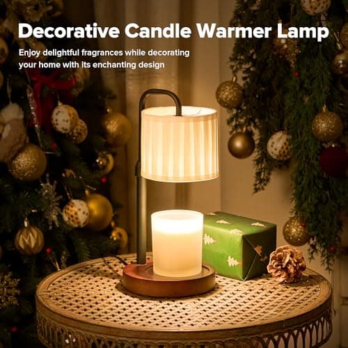 keysays Candle Warmer Lamp with Timer, Dimmable Wax Warmer Candle Lamp for Jar Candle with 2 Bulbs, Christmas Birthday Gifts for Women Mom, Cozy Home Decor for Room, Bedroom, Kitchen-Pleated Fabric - Thumbnail 2