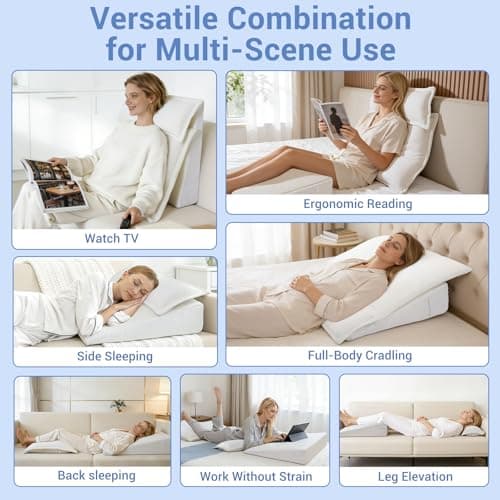 3PCS Bed Wedge Pillow Set for Sleeping, 10" Adjustable Triangle Pillow Wedges for Acid Reflux, Snoring, Back Pain Relief, After Surgery, Reading Pillow for Sitting in Bed Adult with Washable Cover - Thumbnail 5