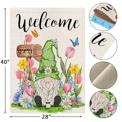 Spring House Flag 28x40 Inch Double Sided Outside, Spring Summer Garden Flags Gnomes Welcome Yard Outdoor Flag - Thumbnail 2
