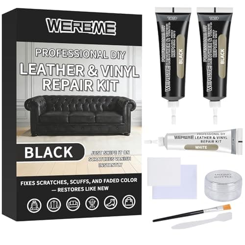 WERBME Leather & Vinyl Repair Kit for Furniture, Car Seats, Sofa, Jacket & Purse – DIY Color Repair for Scratches, Cracks, Holes, Burns, Peeling & Fading – Black & White Colors