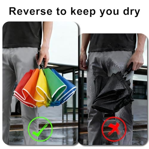 Lejorain Inverted Rainbow LED Umbrella - Folding Reverse Automatic Travel Umbrellas Compact for Rain Windproof Women - Portable Upside Down Collapsible Reflective Umbrella - Thumbnail 4