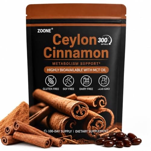 Zoone Ceylon Cinnamon Softgels with MCT Oil, Herbal Extract, 300 Softgels