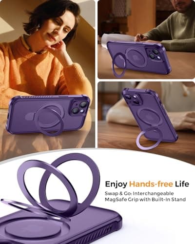 MOCCA Design for iPhone 15 Case with Magnetic Invisible Stand [Full Camera Protection] [Compatible with Magsafe] Military Drop Shockproof Translucent Matte Phone Case Cover 6.1",Deep Purple - Thumbnail 4