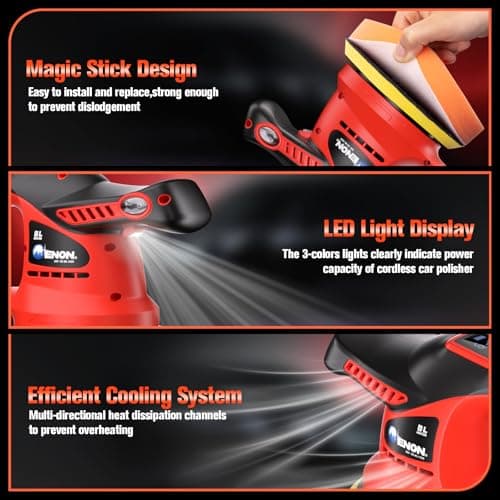 ENON Cordless Car Buffer Polisher Kit（2X 2000mAh 12V Batteries&34 PCS Attachments）- Brushless Dual Action Random Orbital Polishing with 6-Speed 6000RPM for Auto Detailing, Waxing & Paint Correction - Thumbnail 5
