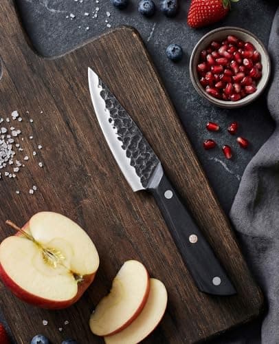 OYY 3.7 Inch Hand Forged Paring Knife, VG10 High Carbon 3-Layer Clad Steel Small Kitchen Knife, Ultra Sharp Full Tang for Peeling, Slicing & Delicate Prep, Gift Box for Men & Women - Thumbnail 6