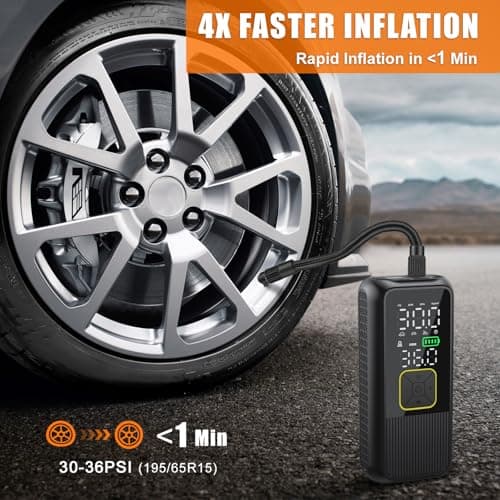 Pwperry Tire Inflator Portable Air Compressor, 4X Faster 150PSI Smart Air Pump for Car Tires with Digital Pressure Gauge, Portable Fast Tire Inflator for Car, Bike, Motorcycle, Balls - Thumbnail 2