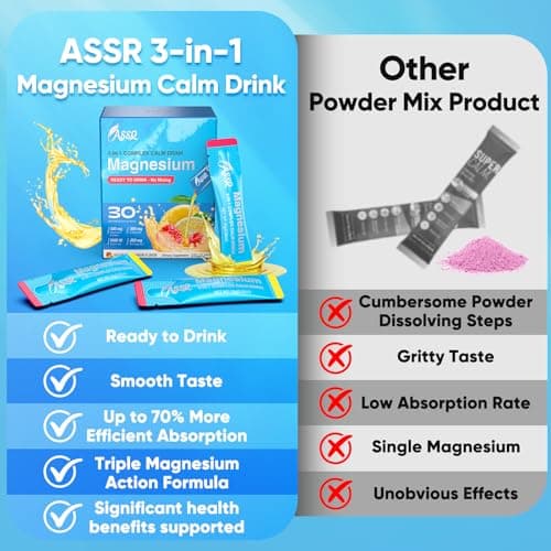 ASSR Pure Calm Cortisol Reducer Drink Sleep Aid Supplement, Ready to Drink No Mix, Triple Magnesium Glycinate, Malate, Citrate, Ashwagandha, L Theanine, Vitamin D, Sleep Relax Focus Mood Support, 30ct - Thumbnail 3