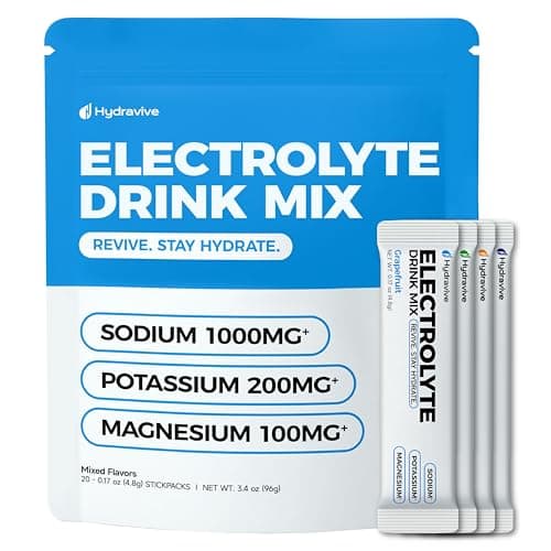 Hydravive High-Sodium Electrolyte Drink Mix – 1000mg Sodium, 200mg Potassium & 100mg Magnesium| Rapid Rehydration | Non-GMO | Electrolyte Drink Mix - 20 Sticks - Image 1