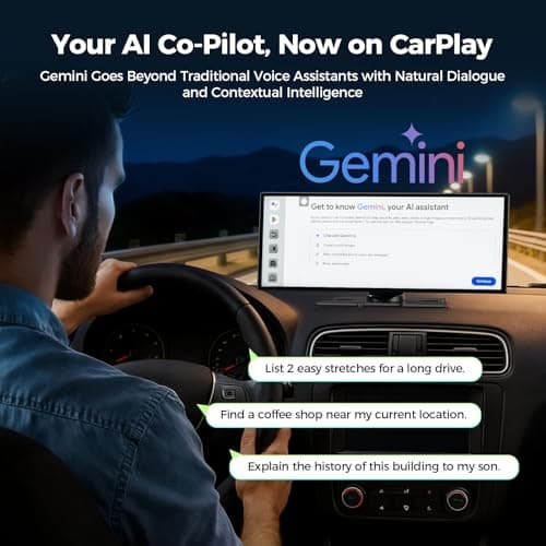 LAMTTO 11'' AI CarPlay Screen with Google-Play Download APPs & Gemini, Smooth 8-Core, Wireless Car Play Android Auto, Vivid 60FPS 1920x720 Display, 1080P Backup Camera/DVR for Road Trip Entertainment - Thumbnail 4