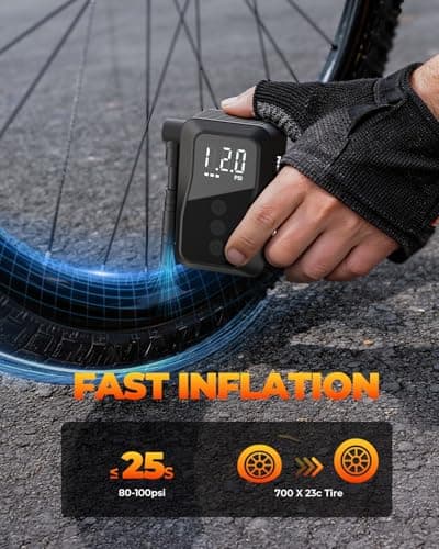 MEGAWHEELS Mini Bike Pump, 25s Fast Inflate Mini Bike Tire Pump with Gauge, 150PSI Portable Bike Pump with Presta and Schrader Valve for City Bike, Road Bike, Mountain Bike, Motorcycle - Thumbnail 3