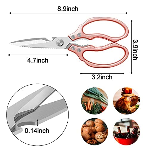 CGBE Kitchen Scissors, Multi-Purpose Kitchen Shears, Heavy Duty Dishwasher Safe Food Scissors for Chicken, Poultry, Fish, Meat & Herbs with Non-Slip Grips - Rosegold - Thumbnail 2