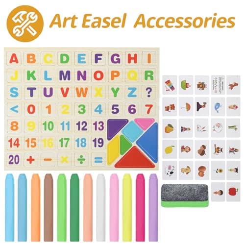 Tabletop Painting Wooden Art Easel for Kids - 4-in-1 Double-Sided Drawing Board for Toddlers 2-4, Chalkboard & Dry Whiteboard with Markers, Eraser, Magnetic Letters/Numbers & Flashcards - Thumbnail 3