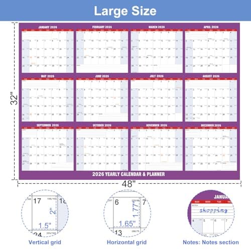 Wall Calendar 2026-32" x 48" Dry Erase Calendar for Wall, 12 Monthly Calendar From Jan to Dec, Reversible, Double Laminated 2026 Wall Calendar, Extra Large Calendar Wall for Home Kitchen Office - Thumbnail 3