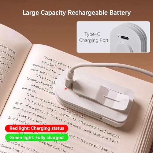 Choudao Rechargeable Book Light, Portable Reading Light,Pink - Thumbnail 6