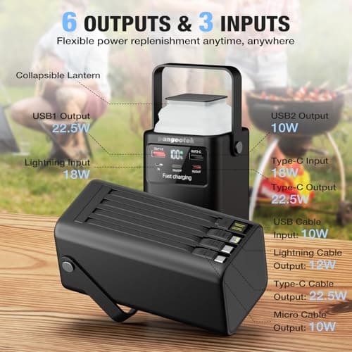 Portable Power Station 99Wh 27000mAh Portable Charger Power Bank with Camping Light 22.5W Fast Charging QC 3.0 PD Built in Cables Outdoor Generator for Hiking Fishing Travel - Thumbnail 2