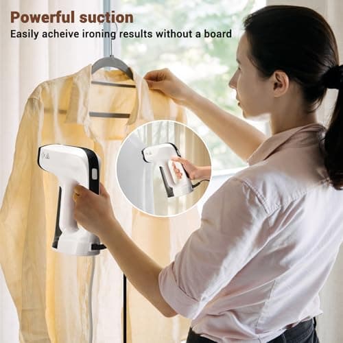 Vacuum Steamer for Clothes, 3200Pa Suction Handheld Clothes Steamer, Dual Mode, LED Display, Portable Travel Steamers for Clothes, Steaming & Ironing 2 In 1, 160ml Water Tank (for 110-120V) - White - Thumbnail 2