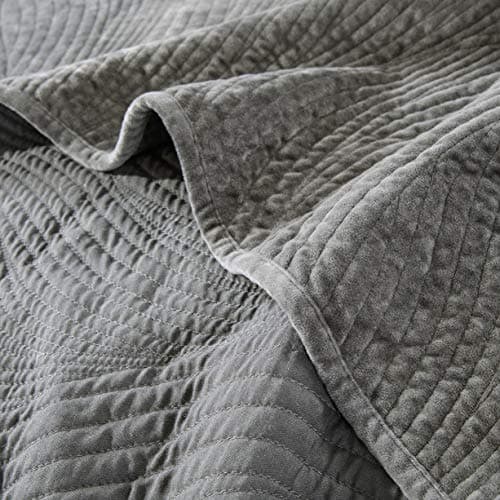 Tache Velvet Dreams Luxurious Velveteen Velour Super Soft Plush Warm Cozy Elegant Ripple Waves Stitch Quilted Coverlet Taupe Gray Brown Bedspread Set, Twin - Thumbnail 2