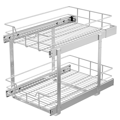 2 Tier Pull Out Cabinet Organizer 14" W X 22" D, Slide Out Drawers For Kitchen Cabinets, Pull Out Drawers For Cabinets Capacity Heavy Duty Caddy, Cabinet Pullout Shelves Chrome-Plated,Bathroom Pantry - Image 1