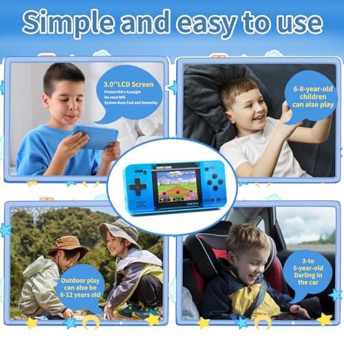 Handheld Game for Kids -Preloaded 220 Retro Video Games, Portable Gaming Player with Rechargeable Battery 3.0" LCD Screen, Mini Arcade Electronic Toy Gifts for Boys Girls (Blue) - Thumbnail 5