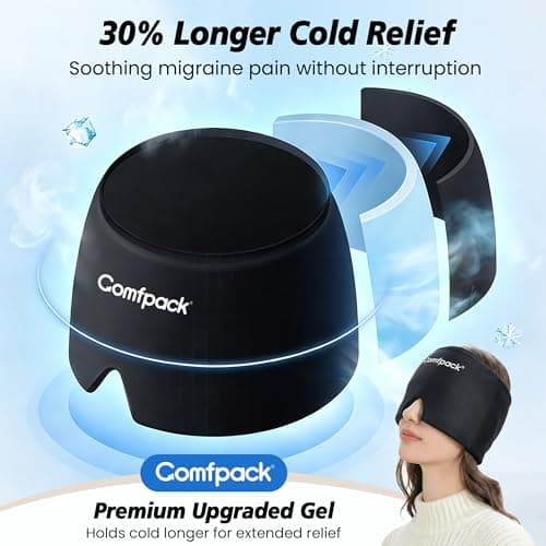 Comfpack Migraine Relief Cap with 30% Longer Cold, Headache Relief Hat Ice Pack Mask Product, Soft Cooling Gel Head Wrap Cold Therapy Hat for Migraine, Sinus Pain, Stress Relief, Sleep & Hangover - Thumbnail 3