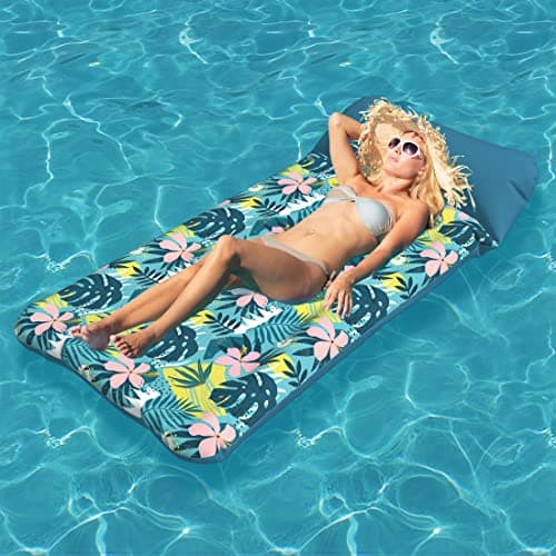HomeKaren Oversized Pool Float Lounge Fabric-Covered 73" x 39", Inflatable Tanning Pool floaties for Adults, Pool Raft Lounger and Pool rafts & Inflatable Ride-ons for Pool Party, sea, Beach, Lake - Image 1