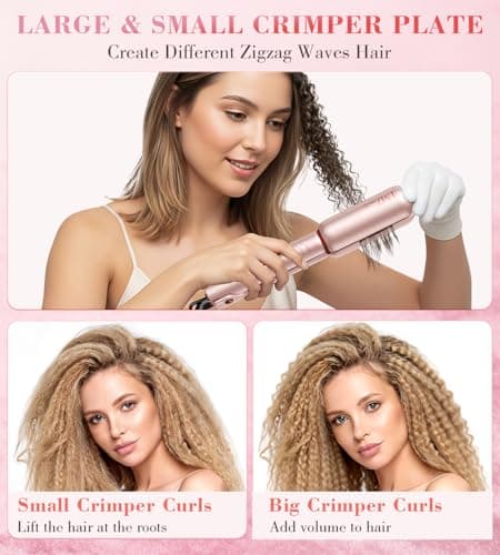 FMZ Flat Iron Hair Straightener Crimper Curler, Professional 4 in 1 Pink Hair Styling Irons for Straightening, Crimping, Curling, Fast Heating, Dual Voltage, Mini and Portable for Women Travel Home - Thumbnail 4