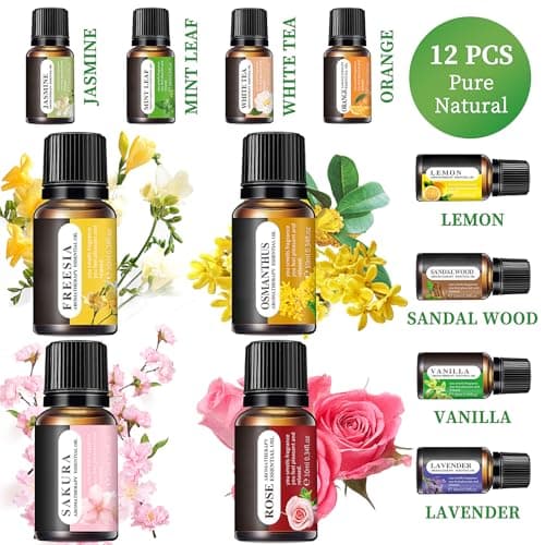Essential Oils Set, 12 Scents, 10 ML Bottles, Lavender, Lemon, Rose, Jasmine, Vanilla, Sandalwood and More, for Humidifiers, Diffusers, Aromatherapy - Thumbnail 6