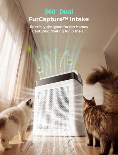 Cypcat Pet Air Purifier for Home Large Room 2,500 Ft², Dual Intake Captures Pet Fur, Washable Pre-Filter, High-Carbon HEPA Air Cleaner for Odor, Allergies, Pollen, Quiet Sleep for Bedroom, Office - Thumbnail 3