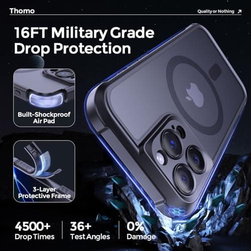 Thomo Magnetic for iPhone 16 Pro Case, [Full Camera Protection] [Compatible with Magsafe] Military-Grade Shockproof, Anti-Fingerprint Translucent Matte Phone Case,Black - Thumbnail 5