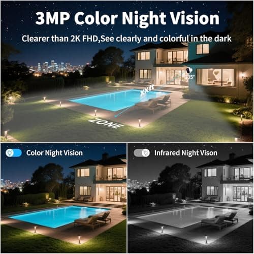 Wireless Security Camera, WiFi Battery Powered Camera with 3MP Pixel, AI Motion Detection, 2-Way Talk, Spotlight, Siren, IP65, Cloud/Up to 256G SD Storage (Provide SD Card About 180 Days of Storage) - Thumbnail 3