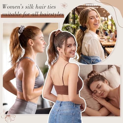 100% Mulberry Skinny Scrunchies for All Hair Types, 4 Pack 2.7inch Silk Hair Ties No Damage Reduce Fracture Indentations for Women Girls - Thumbnail 4