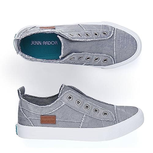 JENN ARDOR Womens Fall Slip On Fashion Sneakers No Laces Comfortable Casual Low Canvas Sneakers Flats Walking Shoes - Thumbnail 3