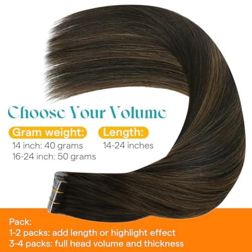 Sunny Hair Invisible Injected Tape in Hair Extensions Human Hair, 50g 16inch 20Pcs Brown Balayage Light Brown, Invis Edge Tape, Seamless Straight Hair Extensions for Travel - Thumbnail 5