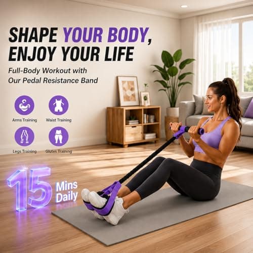Pedal Resistance Band with Handle, Upgraded 55LBS Pedal Puller Resistance Bands for Abdomen, Waist, Arm, Leg Workout, Portable Sit Up Exercise Equipment for Women, Physical Therapy (Pink) - Thumbnail 2