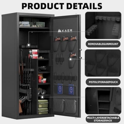 KAER Biometric Gun Safe 18-20 Gun Safe for Rifle and Pistols with Removable Racks Pistol Pouches Adjustable Shelves Large Rifle Safe for Home Defense Hunting Enthusiasts for AR-15 Rifle Shotguns - Thumbnail 6