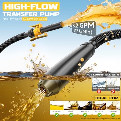 Ecarke Auto Shut-Off 3.2GPM Cordless Fuel Transfer Pump, Compatible with DeWalt 20V Milwaukee 18V Battery, Leak-Proof Electric Pump for Gasoline Diesel to Car Truck Boat (Without Battery) - Thumbnail 2
