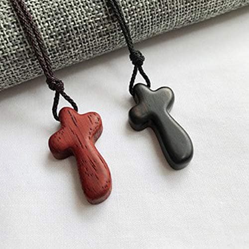 Rehoboth Mahogany Wooden Cross Pendant Necklaces for Women Men Handcrafted Gift Wood Hang from Rearview Mirror Pendant Decoration - Thumbnail 3