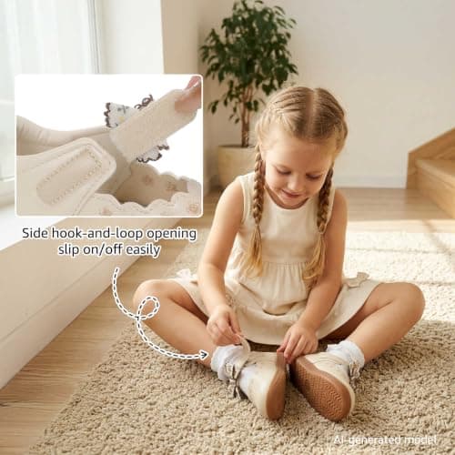 WIDE TOE BOX Girls School Shoes Mary Jane Toddler Lightweight Non-Slip Comfortable Ballet Shoes for Girls Beige Toddler 6 - Thumbnail 5