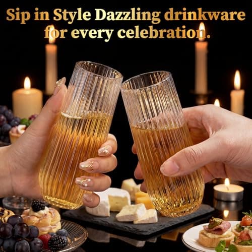 GuanQiao 24 Pack Stemless Plastic Champagne Flutes, 9oz Ribbed Disposable Champagne Glasses, Heavy Duty Shatterproof Mimosa Glasses for Wine Tasting, Wedding, Bridal Shower, Party Supplies, Birthday - Thumbnail 6
