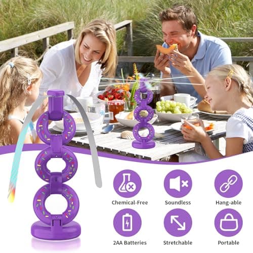 Fly Fans for Tables Fly Repellent Outdoor Keep Flies Away, Flies Spinner Table Top with Holographic Blades, Bug Traps for Picnic, Party, BBQ (Purple) - Thumbnail 2