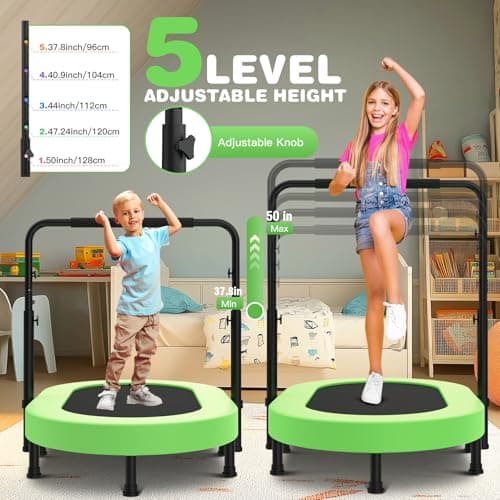 ANCHEER 56" Double Mini Trampoline for Kids, Mini Rebounder with 5-Level Adjustable Handle, Parent-Child Trampoline for Kids, Max Load 220lbs, Fun for Indoor/Outdoor - Thumbnail 2