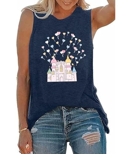 Magical Tank Tops for Women Cute Vacation Graphic Tee Summer Casual Tshirt Family Vacation Sleeveless Tops Darkblue - Image 1