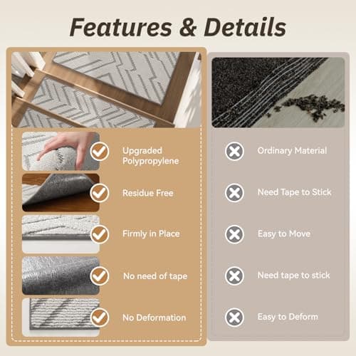 PADOOR Stair Treads Non Slip 15 PCS, 3D Peel and Stick Stair Treads for Wooden Steps Indoor, Residue-Free Adhesive Stair Runner for Kids, Elders & Pets, Washable Carpet for Stairs,8"x30",Grey - Thumbnail 5