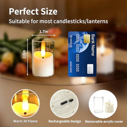 CXJPLRE Rechargeable Flameless Candles with Timer Remote, 1.7"x2.6" Clear Acrylic LED Tea Lights Candles，Small Votive Electric LED Candles for Home Aniversary Wedding Holiday Decor Easter(6 Pack) - Thumbnail 2