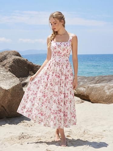 Women's Floral Corset Sundress Square Neck Sleeveless Cottagecore Dresses Summer Casual Dress Red Size 16 - Thumbnail 2