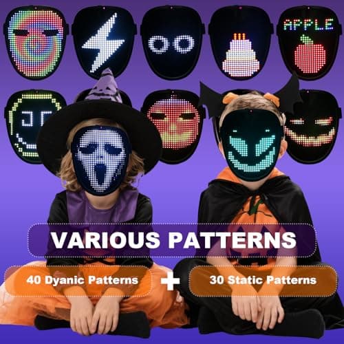 JDBMAOYE Led Mask For Kids,Lighted Up Mask - Led Masks With Gesture Sensing For Halloween Costume Christmas Cosplay Party Cool Gifts - Thumbnail 2