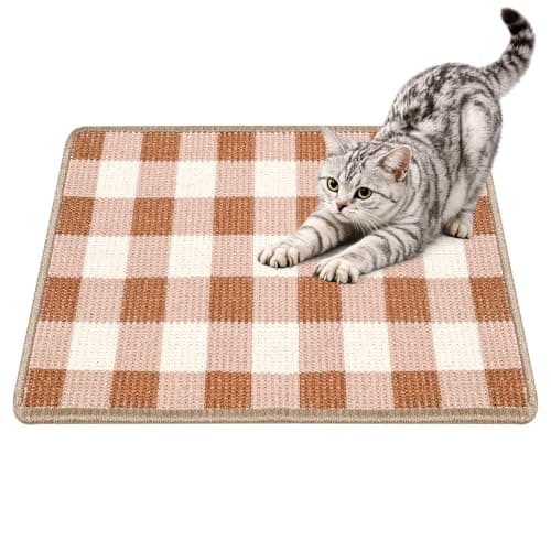 LESISSMER Cat Scratcher Mat, Natural Sisal Cat Scratch Pad, 23.6x15.7 Inch Horizontal Cat Floor Scratching Pads Rug with Hook & Loop to Protect Couch & Carpets & Sofas（Coffee White）