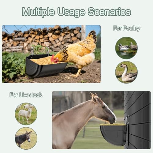 Tiflev Goat Feeders Hanging 3.5 Quart, Chicken Waterer Feeder Trough for Poultry Livestock (Black Pack*6) - Thumbnail 6